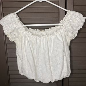 White Flower Off Shoulder Crop Top